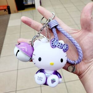 Brand New Purple Hello Kitty With Bells Keychain